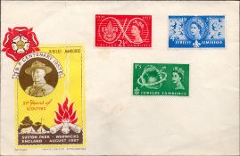 Special pre-printed GB cover re BP Centenary 1957. Mint stamps on front. Wax seal on reverse with