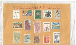 15 Macau stamps fixed to card. Good condition. We combine postage on multiple winning lots and can