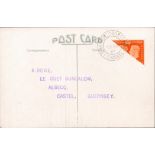 Guernsey postcard with 2nd GB bisected to pay 1d postage to GB. Good postmark 22/2/41. Picture on