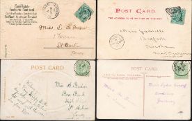 Postcard collection. 4 in total. All postmarked Jersey and Guernsey. Over 100 years old. Good