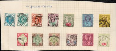 13 QV stamps on cut down album page. Dating back to 1887. Cat value £150. Good condition. We combine