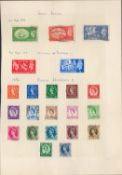 GB stamps on loose album page. 22 stamps. Includes 3/5/51 high value defs, 3/5/51 festival of