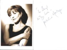Patricia Hodge, signature piece featuring a 6x4 black and white photo and a signed page dedicated to