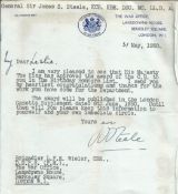 Great War and WW2 General Sir James Steele DSO MC Typed signed note to Brig Wieler on War Office