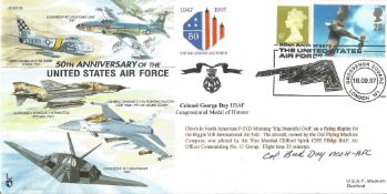 50th Anniv. USA fighter aircraft Signed Col George Day Pilot, USA WW11, Vietnam PoW. 18 09 97