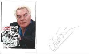Freddie Starr, signature piece featuring a 6x4 colour photo and a signed page. Starr was an