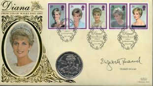 Elizabeth Emanuel signed Diana Princess of Wales commemorative Benham coin cover. Elizabeth Florence