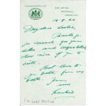 Field Marshall Sir Francis Festing hand written letter 1960 on War office stationary to Brig