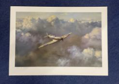 WWII, Battle of Britain, Flight of Freedom print by Roy Cross picturing a solo Spitfire in flight