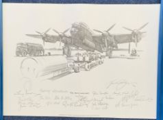 WW2 Nicholas Trudgian Limited Edition 41/120. Multi Signed Black and White Pencil Drawn Print Titled