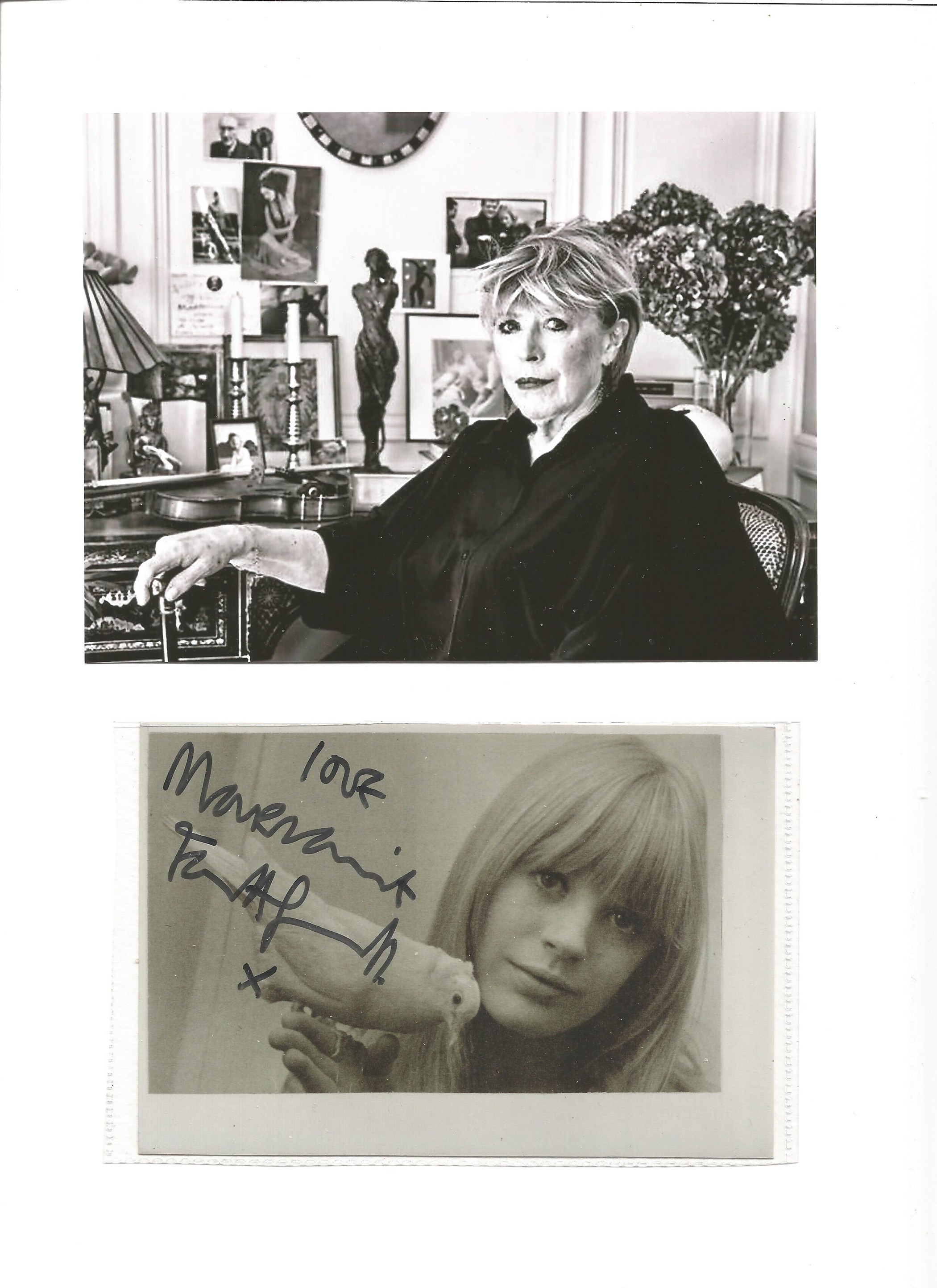 Marianne Faithfull signed 6x4 black and white photo stuck below unsigned photo.Good condition. All