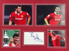 Bryan Robson signature piece, mounted with 4 colour Man Utd photos. Approx size 16x12.Good