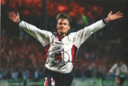 Teddy Sheringham Signed 12x8 Colour Photo Pictured Celebrating While Playing For England.Good