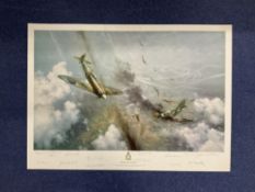 WWII, Battle Over London multi signed print signed by RAF 609 Squadron veterans including Roland