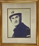 Bill Pertwee signed 10x8 vintage black and white photograph, mounted and framed. Overall size approx