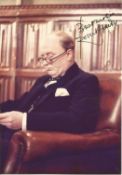 Robert Hardy, a signed 5x3.5 photo. Actor, shown here in character as Winston Churchill.Good