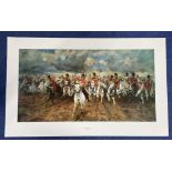 Military, Historical Print titled Scotland For Ever! By the artist Lady Butler, approx 32x21.