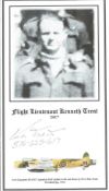 WW2 Flt Lt Ken Trent DFC Hand signed photograph bookplate. Bookplate shows a blurred black and white