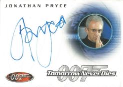 Description: Jonathan Pryce signed Tomorrow Never Dies 4x3 autograph card. Sir Jonathan Pryce CBE