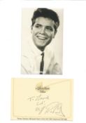 Cliff Richard dedicated signature piece below black and white photo.Good condition. All autographs