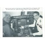 Ian Whittle signed 6 x 4 inch b/w photo in cockpit of his 747 plane with his father Sir Frank