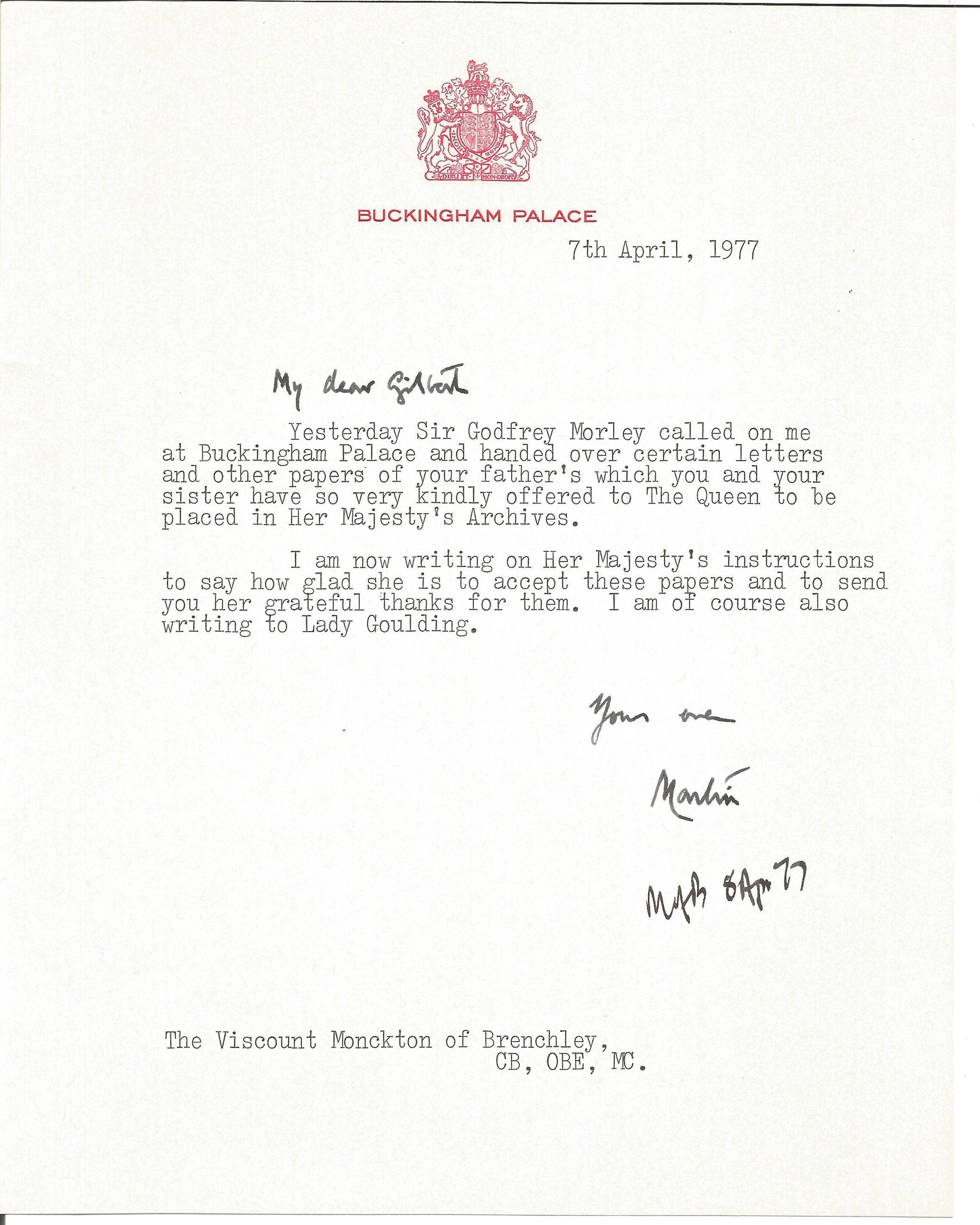 Queen Elizabeth II secretary letters. 3 included.Good condition. All autographs come with a - Image 2 of 3