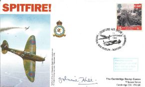 Grp Cptn John H Hill CBE Battle of Britain Pilot Hand signed SPITFIRE! FDC. Postmarked Duxford Air