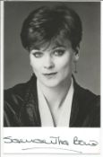 Samantha Bond signed 5x3 black and white photo, who portrayed Miss Moneypenny in 4 James Bond