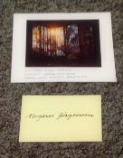 Artist, Mogens Jorgensen signed 4x3 card plus 6x5 colour photo of his Glasschurch stain glass