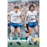 Autographed WEST HAM UNITED 12 x 8 photo - Col, depicting ALAN DEVONSHIRE and TONY COTTEE forming