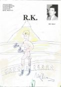 Reggie Kray hand drawn and signed illustration on HMP Maidstone headed A4 paper featuring a boxer in