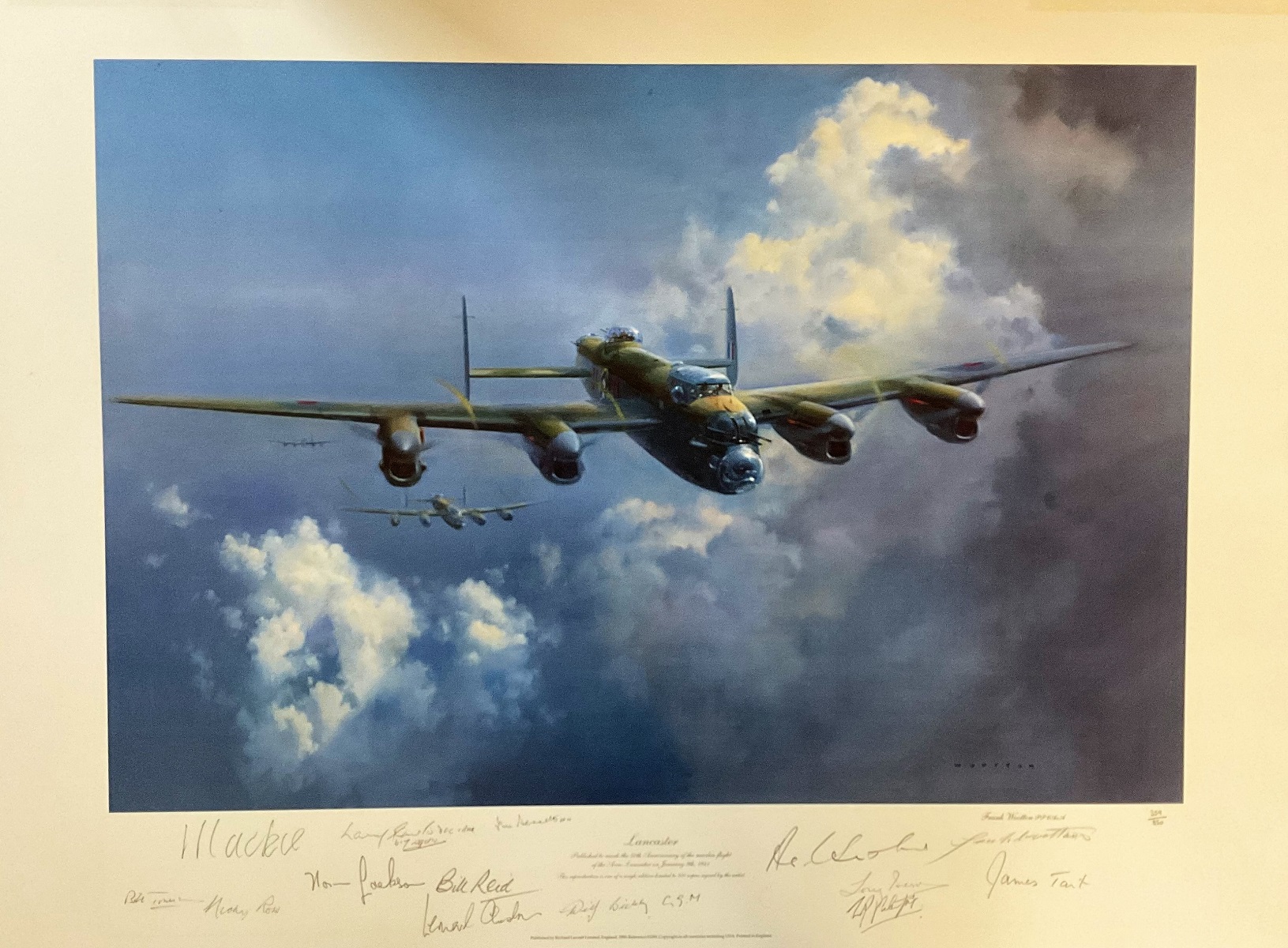Frank Wootton Multi Signed Colour 30x22 Limited Edition 359/850 Print Titled 'Lancaster'. Signed