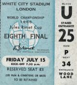Football original ticket for the World Championship 1966 quarter final at White City Stadium. Friday