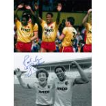 Autographed JOHN BARNES 12 x 8 photos - Col, depicting Watford's JOHN BARNES applauding the crowd at