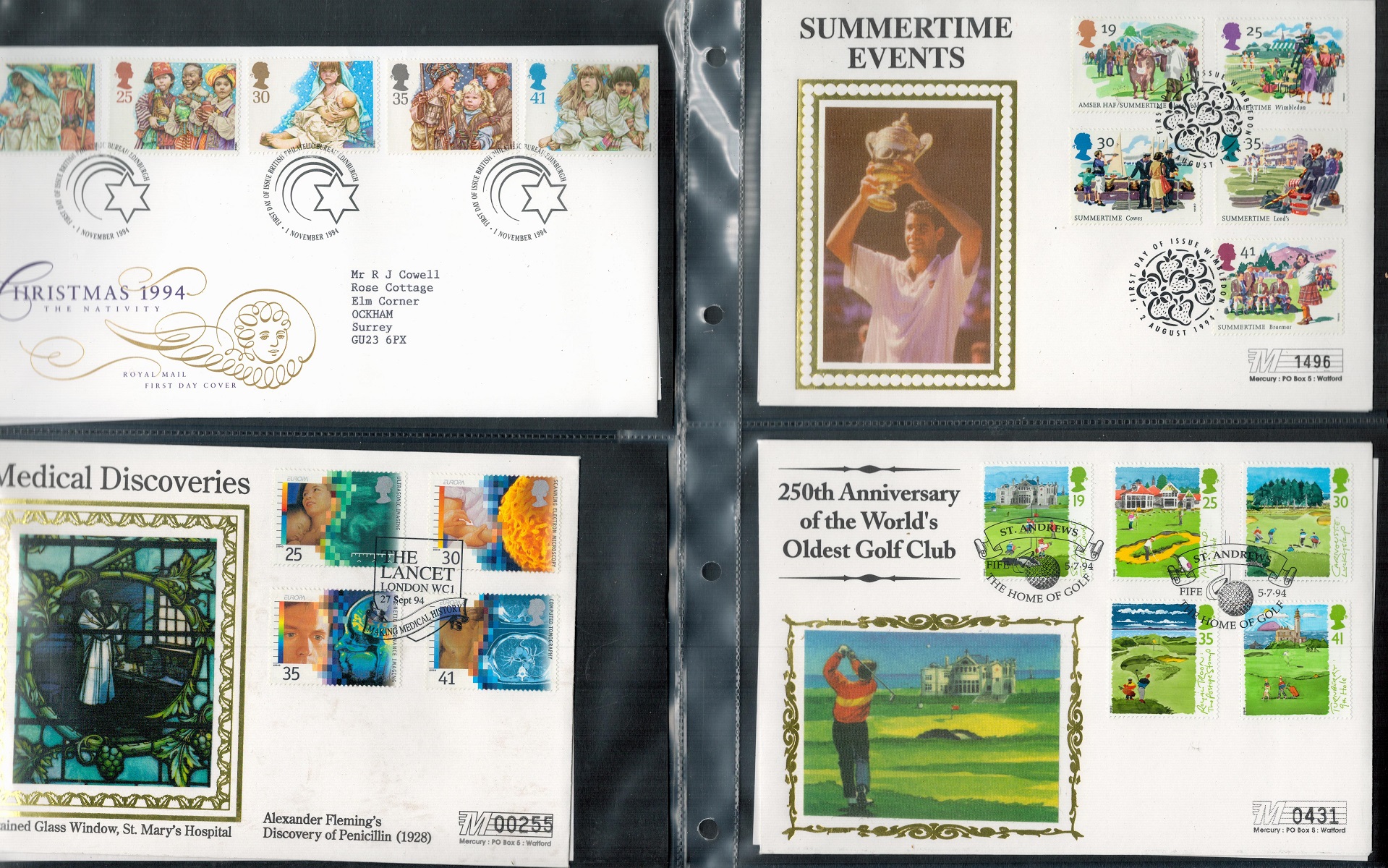 43 FDC in a Royal Mail First Day Covers Album, 11 FDCs are Mercury Silks Includes 50th Anniversary