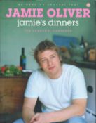 Chef Jamie Oliver Hand signed Book Titled 'Jamies Dinners' First Edition Hardback Book. Signed on