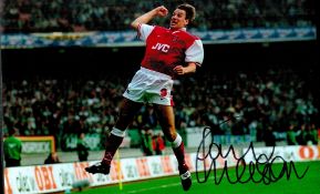 Footballer Paul Merson Arsenal 8x12 Coloured Signed Photo. Photo shows Merson celebrating to the