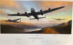 Mark Postlethwaite Multi Signed Colour 28x18 Print Titled 'Dambusters- Training Sortie' Limited