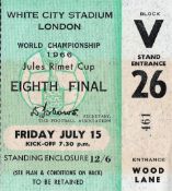 Football original ticket for the World Championship 1966 quarter final at White City Stadium. Friday
