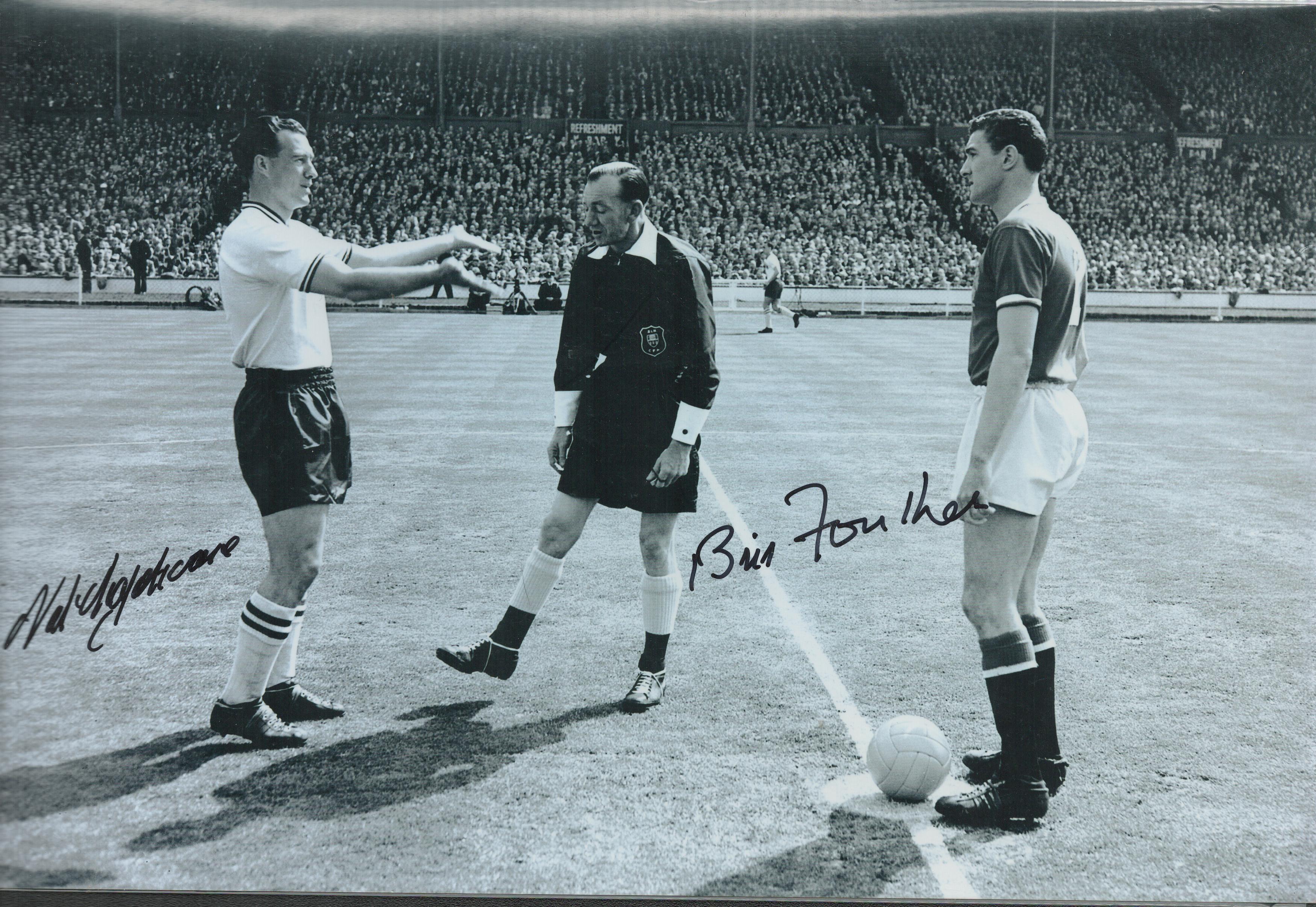 Legends Nat Lofthouse and Bill Foulkes Hand signed 12x8 Black and White photo. Photo shows the