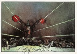 Ralph Steadman signed 6x4 colour postcard. British illustrator best known for his collaboration