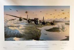 Philip E West Multi Signed Colour 27x19 Limited Edition 1/100 Print Titled ' Attack on the Tirpitz'.