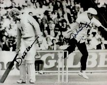 David Gower and Dickie Bird signed 10x8 black and white photo superb image of the two Cricket