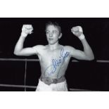 Autographed DAVE BOY GREEN 12 x 8 photo - B/W, depicting Green celebrating his victory over Jean-