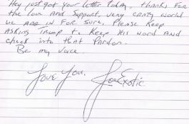 Joe Exotic ALS interesting note in which he mentions Donald Trump keeping his word and getting him a