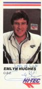 Emlyn Hughes signed Hi-tec promo photo. Dedicated. Good condition. All autographs come with a