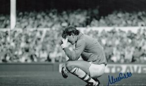 Goalkeeping Legend Neville Southall Hand signed Black and White Photo. Photo shows Southall