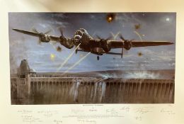 Philip E West Colour 28x19 Multi Signed Print titled ' Operation Chastise-The Dambusters'. Limited