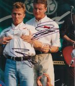 David Coulthard MBE And Johnny Herbert Hand signed 12x8 Colour Photo. Photo shows the pair fooling