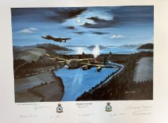 John Larder Colour 24x17 Print Titled 'Operation Chastise' Multi Signed in pencil by 617 Sqdn